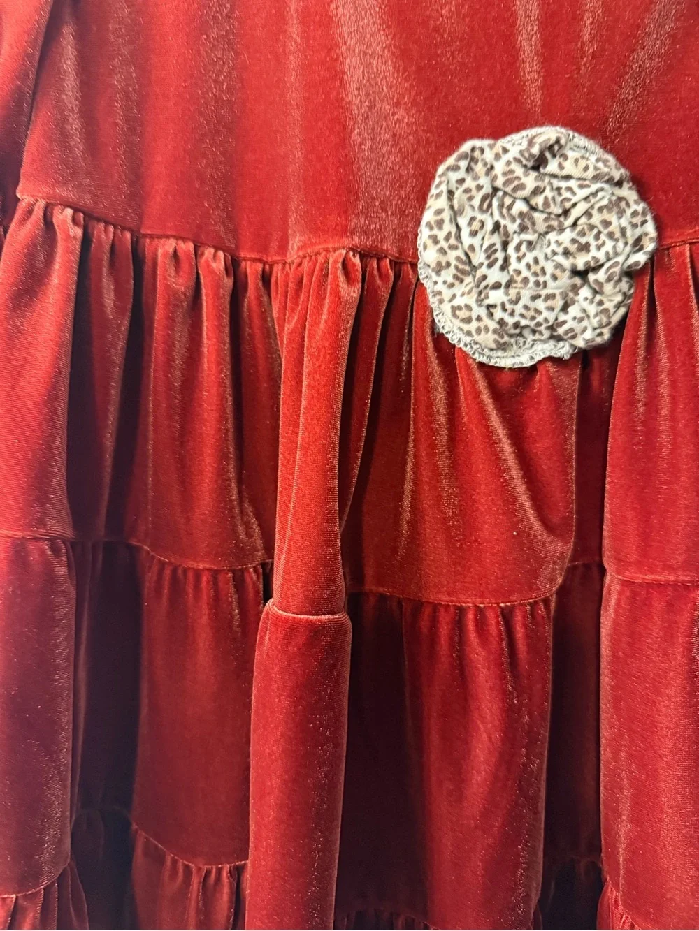 Girls dress by Bonnie Jean in deep red with a velvet feel to it Size 5T